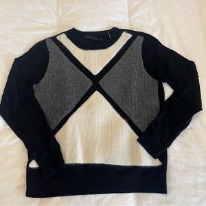 Black Sweater with Gray and Cream Design